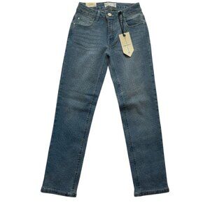 Ban. Denim pants for girls with pearl design. Elasticized size 0/23. Color blue.